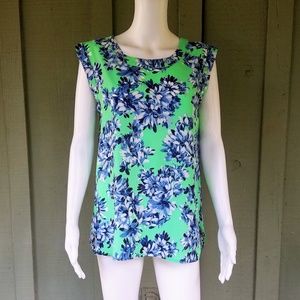 J. CREW Green Floral Drapey Sleeveless Top Tunic S